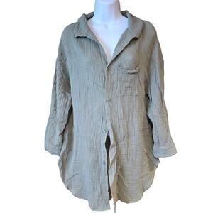 EUC Kona Sol Olive Green, cotton, oversized, button up Swim Suit Cover Up sz S